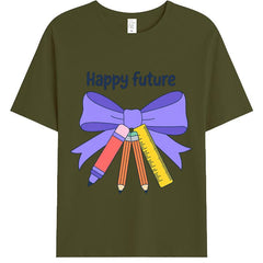 "HAPPY FUTURE" Minimalist School Bow T-Shirt