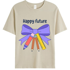 "HAPPY FUTURE" Minimalist School Bow T-Shirt