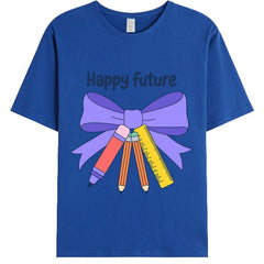 "HAPPY FUTURE" Minimalist School Bow T-Shirt